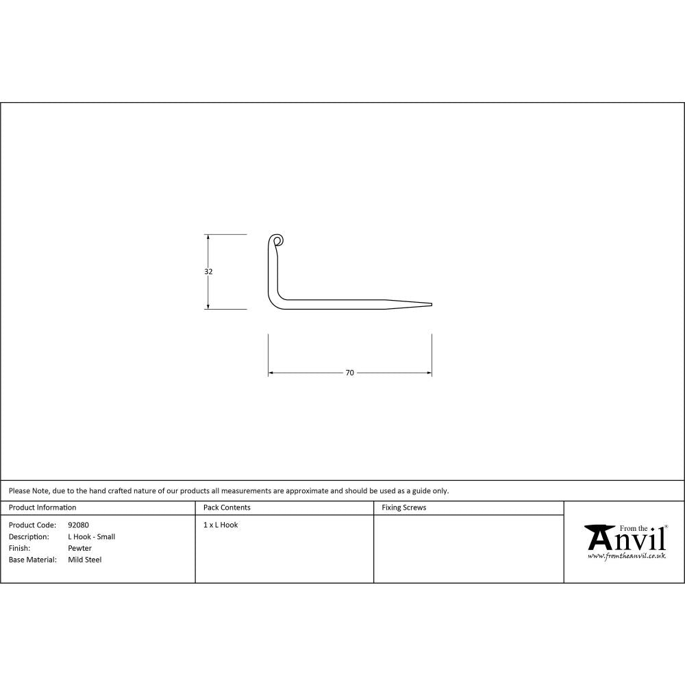 From The Anvil - Pewter L Hook - Small | Sku. 92080 | Trade Door Handles.