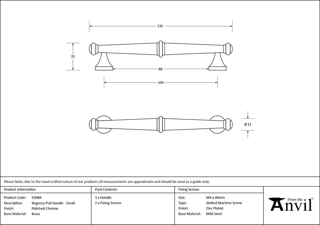 From The Anvil - Polished Chrome Regency Pull Handle - Small | Sku. 92084 | Trade Door Handles.