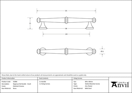 From The Anvil - Polished Chrome Regency Pull Handle - Small | Sku. 92084 | Trade Door Handles.
