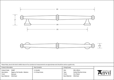 From The Anvil - Black Regency Pull Handle - Medium | Sku. 92087 | Trade Door Handles.