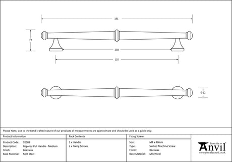 From The Anvil - Beeswax Regency Pull Handle - Medium | Sku. 92088 | Trade Door Handles.