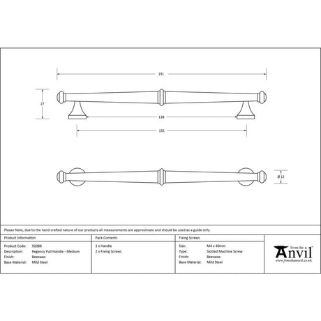 From The Anvil - Beeswax Regency Pull Handle - Medium | Sku. 92088 | Trade Door Handles.