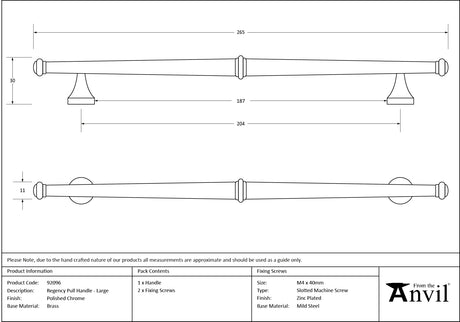 From The Anvil - Polished Chrome Regency Pull Handle - Large | Sku. 92096 | Trade Door Handles.