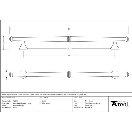 From The Anvil - Polished Chrome Regency Pull Handle - Large | Sku. 92096 | Trade Door Handles.