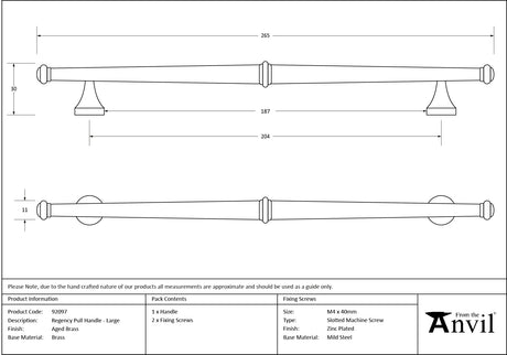 From The Anvil - Aged Brass Regency Pull Handle - Large | Sku. 92097 | Trade Door Handles.