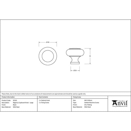 From The Anvil - Black Regency Cabinet Knob - Large | Sku. 92101 | Trade Door Handles.