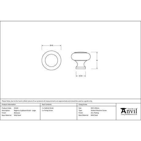 From The Anvil - Beeswax Regency Cabinet Knob - Large | Sku. 92102 | Trade Door Handles.