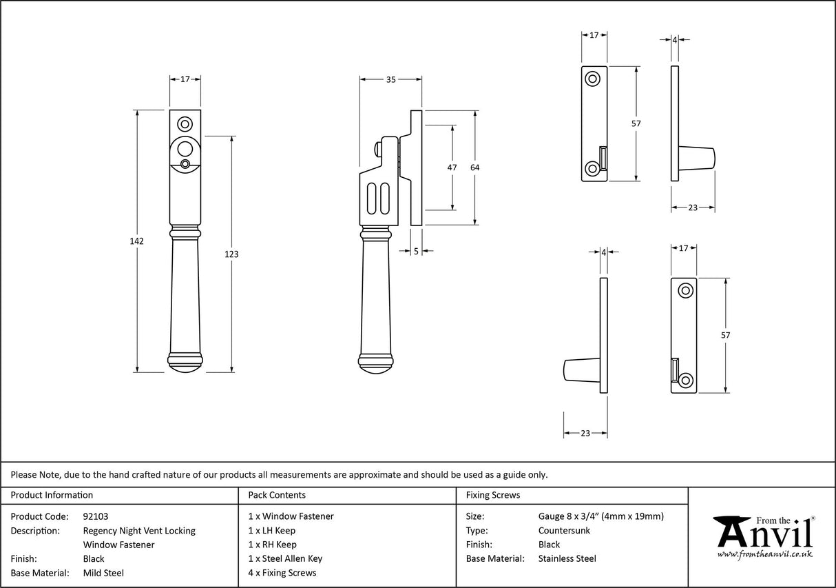 From The Anvil - Black Locking Night-Vent Regency Fastener | Sku. 92103 | Trade Door Handles.