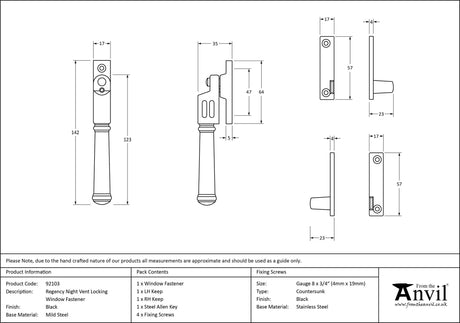 From The Anvil - Black Locking Night-Vent Regency Fastener | Sku. 92103 | Trade Door Handles.