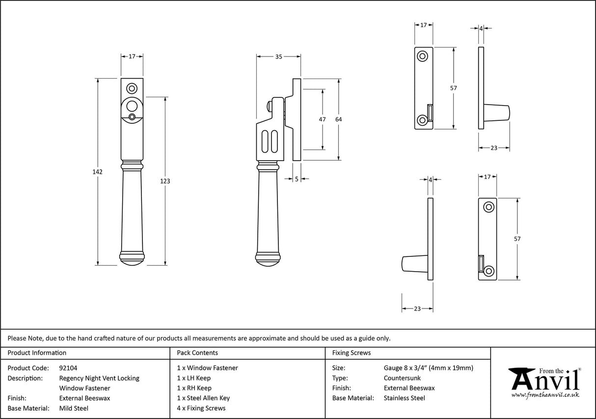 From The Anvil - External Beeswax Locking Night-Vent Regency Fastener | Sku. 92104 | Trade Door Handles.