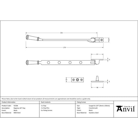 From The Anvil - Black 10" Regency Stay | Sku. 92106 | Trade Door Handles.