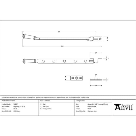 From The Anvil - Black 12" Regency Stay | Sku. 92107 | Trade Door Handles.