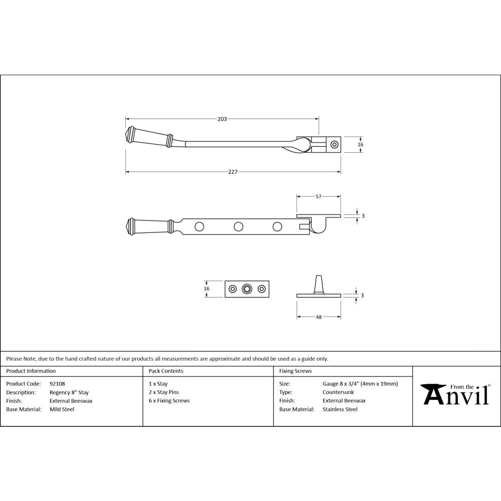 From The Anvil - External Beeswax 8" Regency Stay | Sku. 92108 | Trade Door Handles.