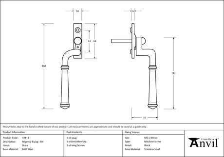 From The Anvil - Black Regency Espag - LH | Sku. 92111 | Trade Door Handles.