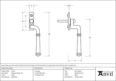From The Anvil - Black Regency Espag - RH | Sku. 92112 | Trade Door Handles.