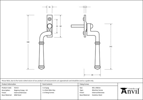 From The Anvil - External Beeswax Regency Espag - LH | Sku. 92113 | Trade Door Handles.