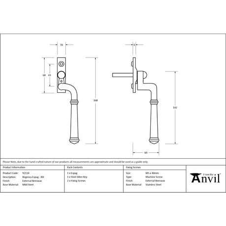 From The Anvil - External Beeswax Regency Espag - RH | Sku. 92114 | Trade Door Handles.