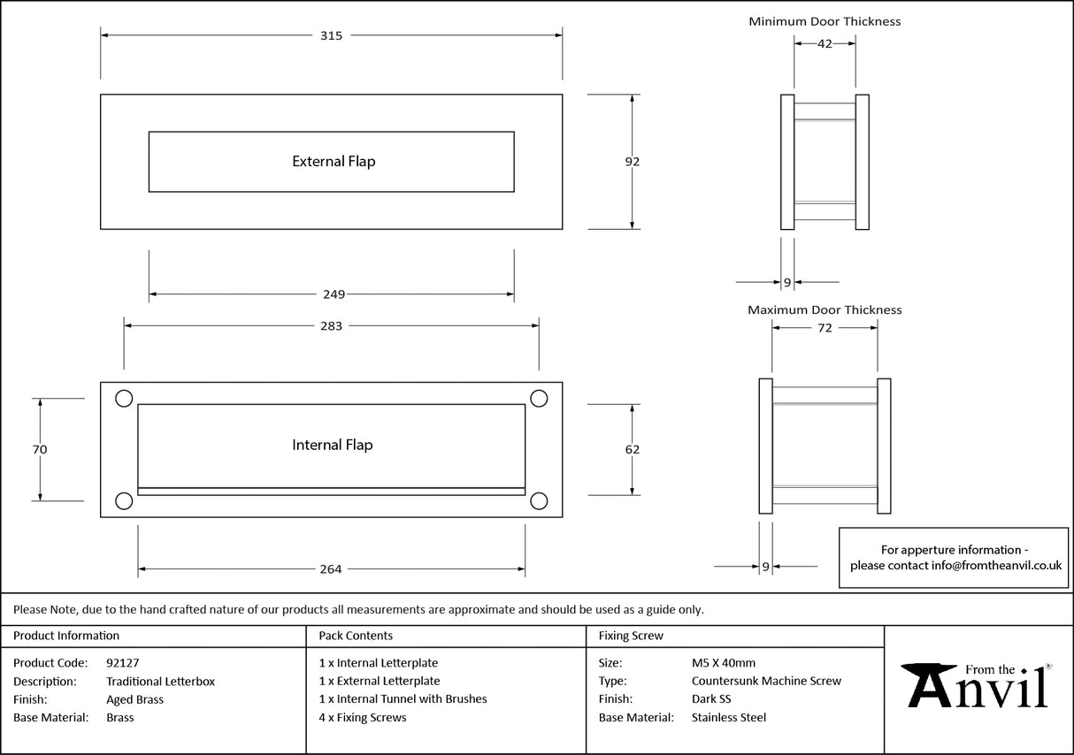 From The Anvil - Aged Brass Traditional Letterbox | Sku. 92127 | Trade Door Handles.