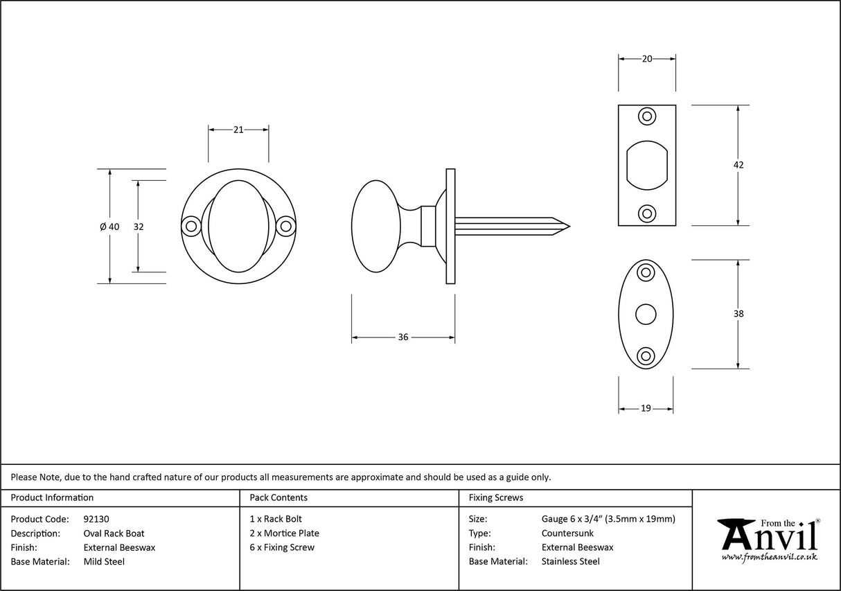 From The Anvil - External Beeswax Oval Rack Bolt | Sku. 92130 | Trade Door Handles.