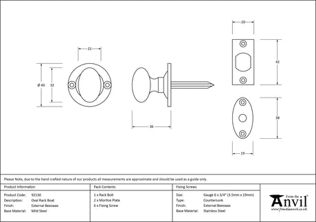 From The Anvil - External Beeswax Oval Rack Bolt | Sku. 92130 | Trade Door Handles.