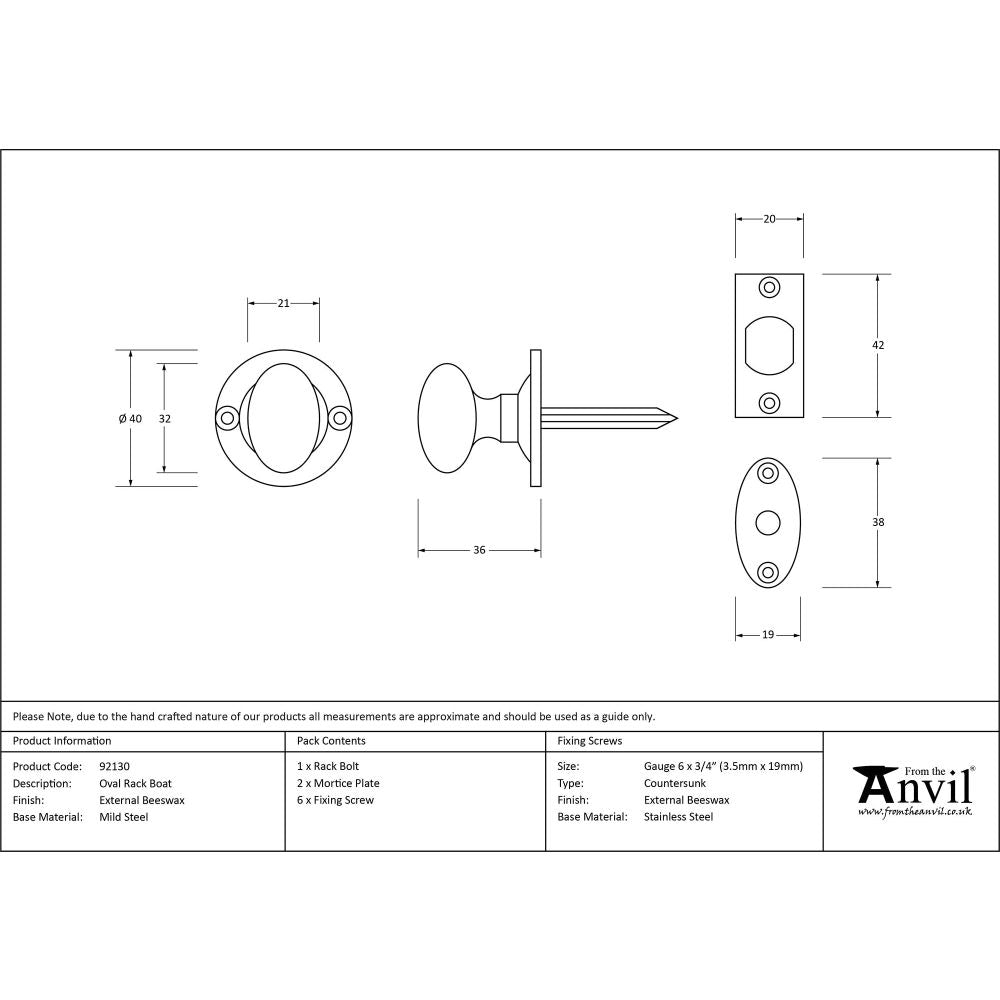 From The Anvil - External Beeswax Oval Rack Bolt | Sku. 92130 | Trade Door Handles.