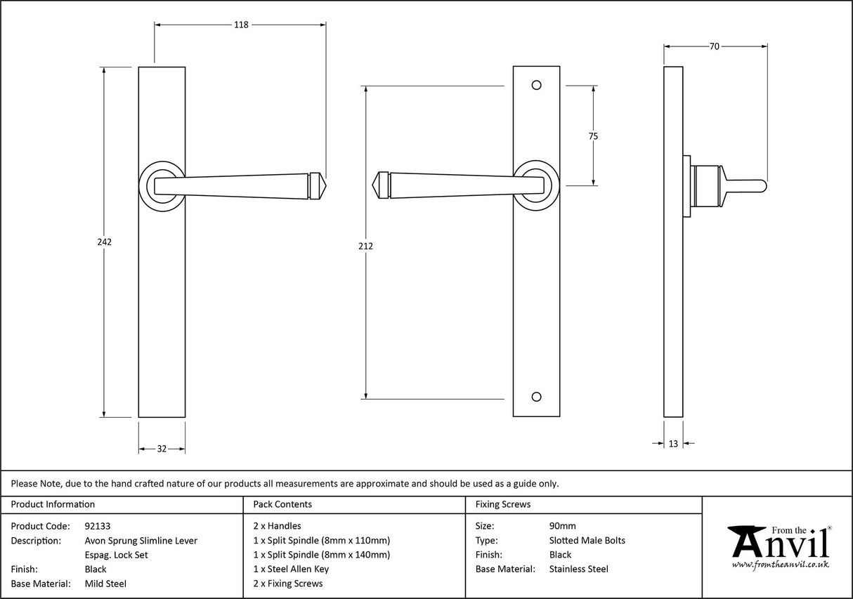 From The Anvil - Black Avon Slimline Lever Espag. Latch Set | Sku. 92133 | Trade Door Handles.