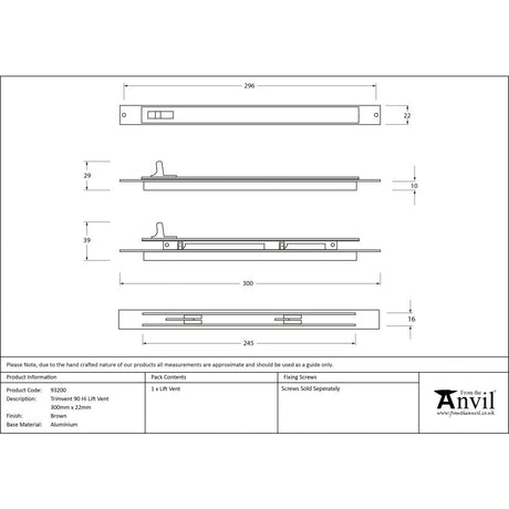 From The Anvil - Brown Trimvent 90 Hi Lift Vent 300mm x 22mm | Sku. 93200 | Trade Door Handles.