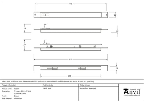 From The Anvil - Brown Trimvent 90 Hi Lift Vent 425mm x 22mm | Sku. 93203 | Trade Door Handles.