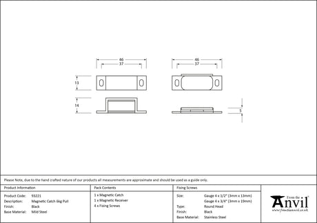 From The Anvil - Black Magnetic Catch 6kg Pull | Sku. 93221 | Trade Door Handles.