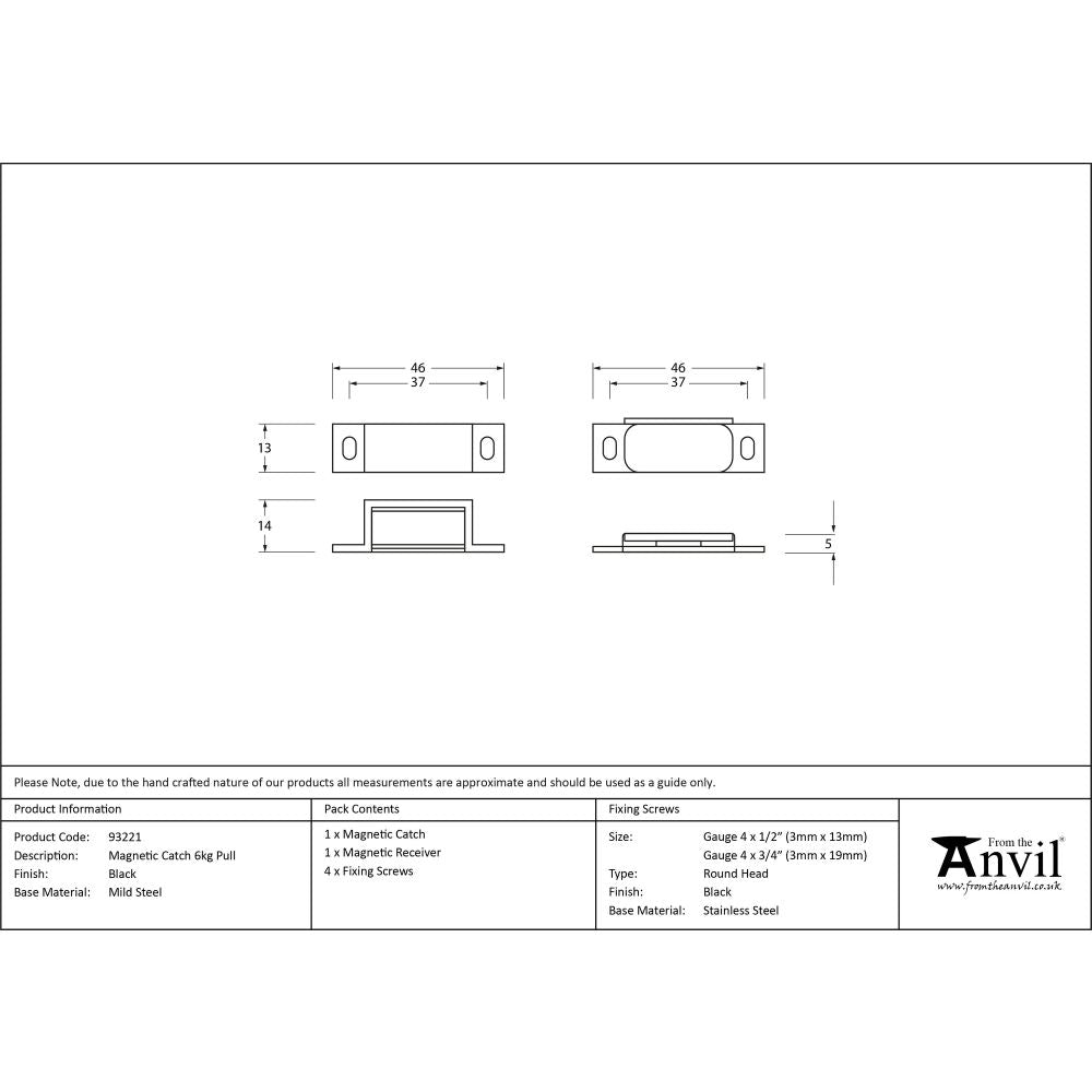From The Anvil - Black Magnetic Catch 6kg Pull | Sku. 93221 | Trade Door Handles.