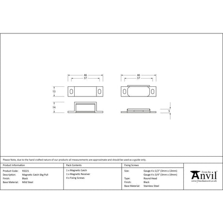 From The Anvil - Black Magnetic Catch 6kg Pull | Sku. 93221 | Trade Door Handles.