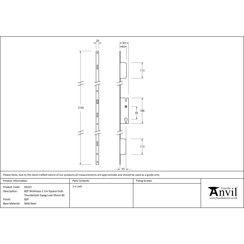 From The Anvil - BZP Winkhaus 2.1m Square Ends Thunderbolt Espag Lock 45mm BS | Sku. 93222 | Trade Door Handles.