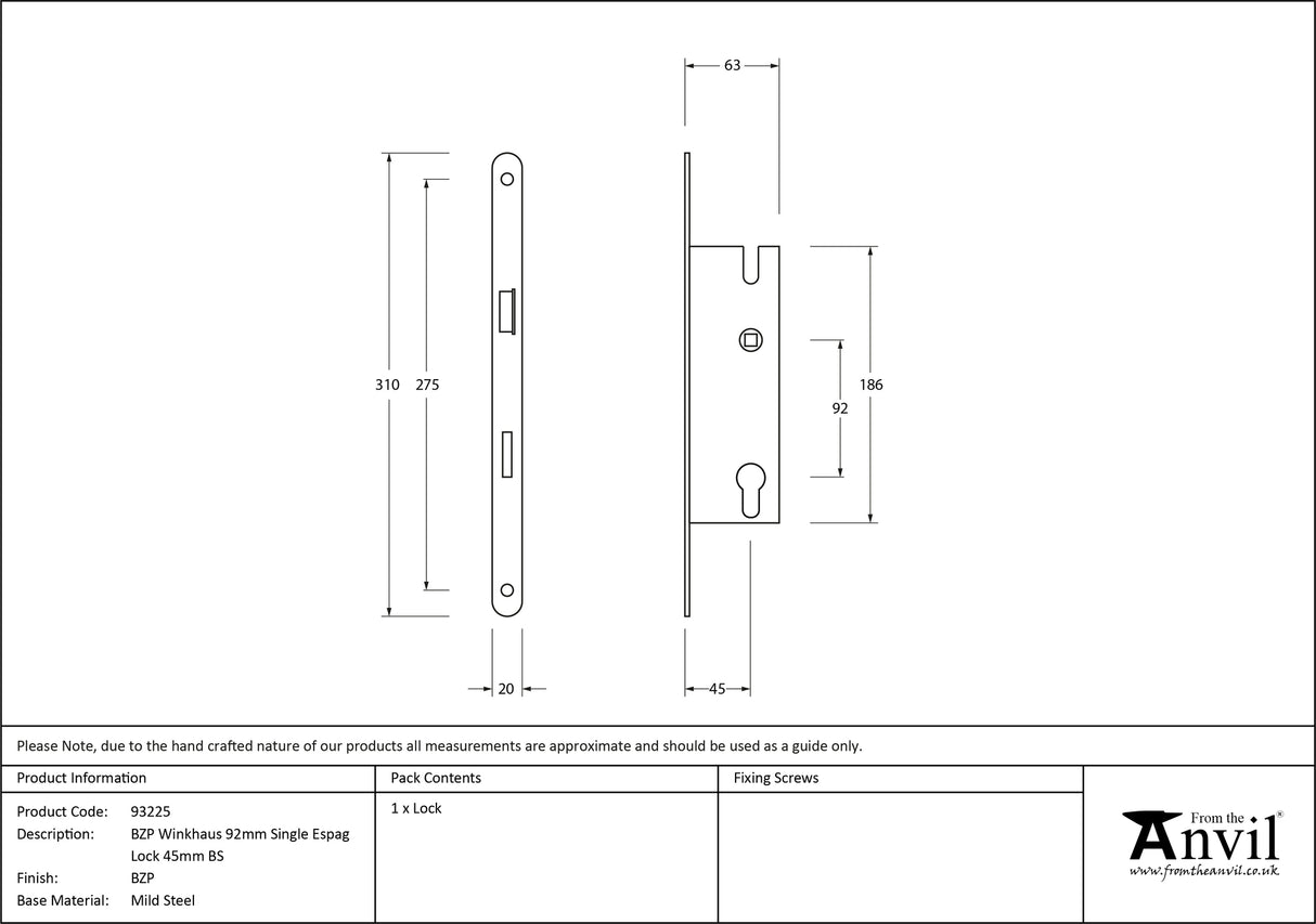 From The Anvil - BZP Winkhaus 92mm Single Espag Lock 45mm BS | Sku. 93225 | Trade Door Handles.