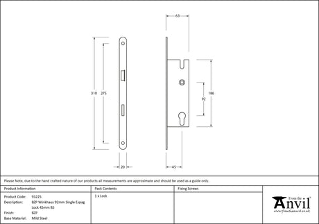 From The Anvil - BZP Winkhaus 92mm Single Espag Lock 45mm BS | Sku. 93225 | Trade Door Handles.