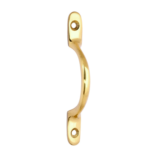 This is an image of Timco - Traditional Pattern Sash Pull Handle - Polished Brass 100mm (1 Each Bag) 949014