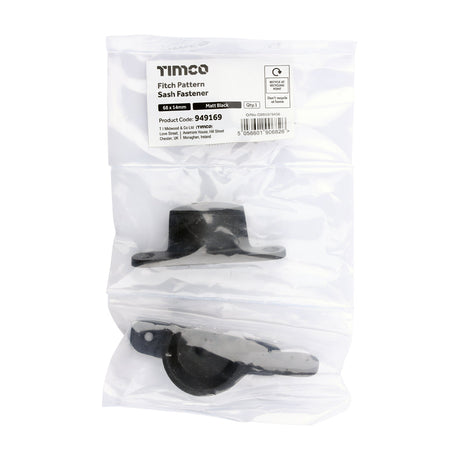 This is an image of Timco - Fitch Pattern Sash Fastener - Matt Black 68 x 14 (1 Each Bag) 949169