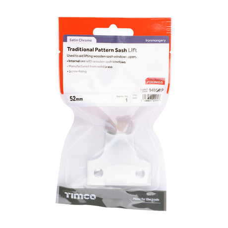 This is an image of Timco - Traditional Pattern Sash Lift - Satin Chrome 52mm (1 Each TIMpac) 949541P