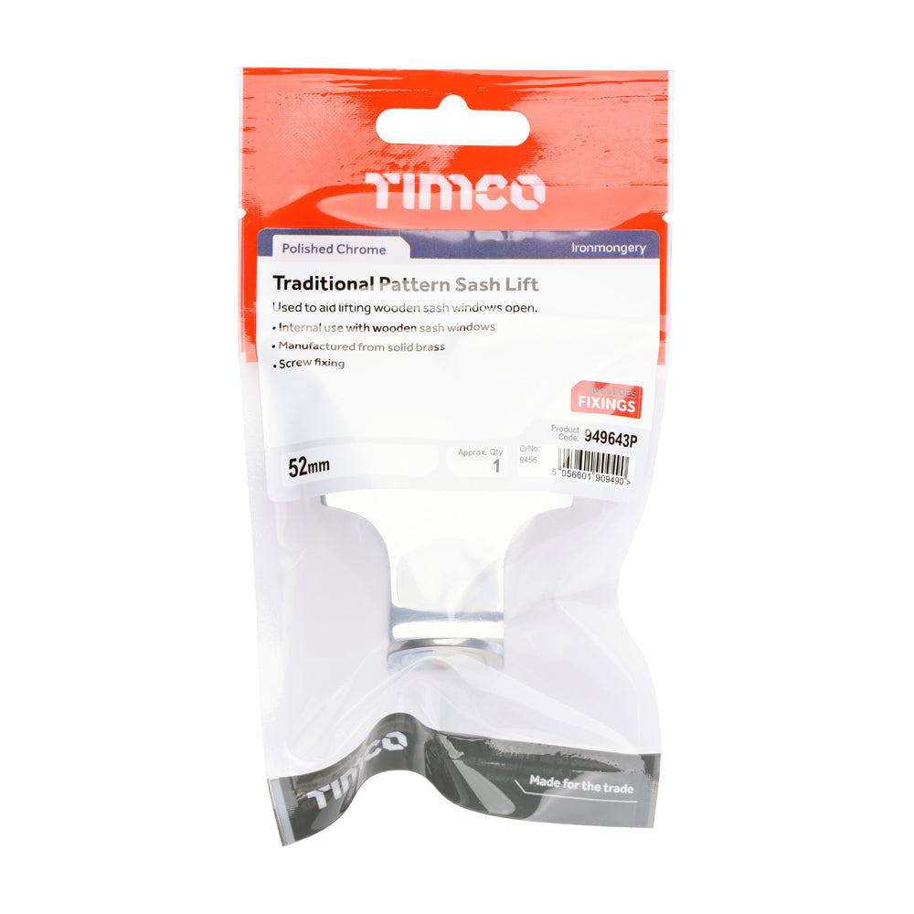 This is an image of Timco - Traditional Pattern Sash Lift - Polished Chrome 52mm (1 Each TIMpac) 949643P