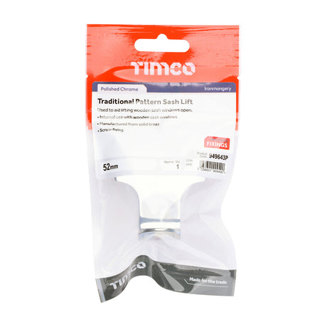 This is an image of Timco - Traditional Pattern Sash Lift - Polished Chrome 52mm (1 Each TIMpac) 949643P