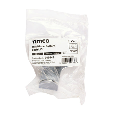 This is an image of Timco - Traditional Pattern Sash Lift - Polished Chrome 52mm (1 Each Bag) 949643