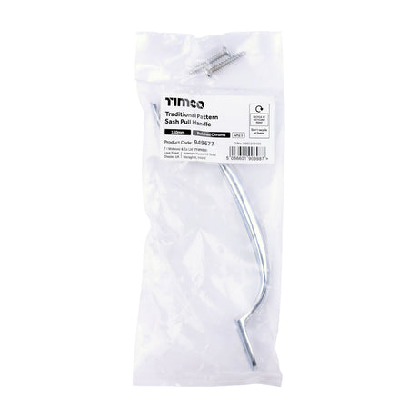 This is an image of Timco - Traditional Pattern Sash Pull Handle - Polished Chrome 160mm (1 Each Bag) 949677