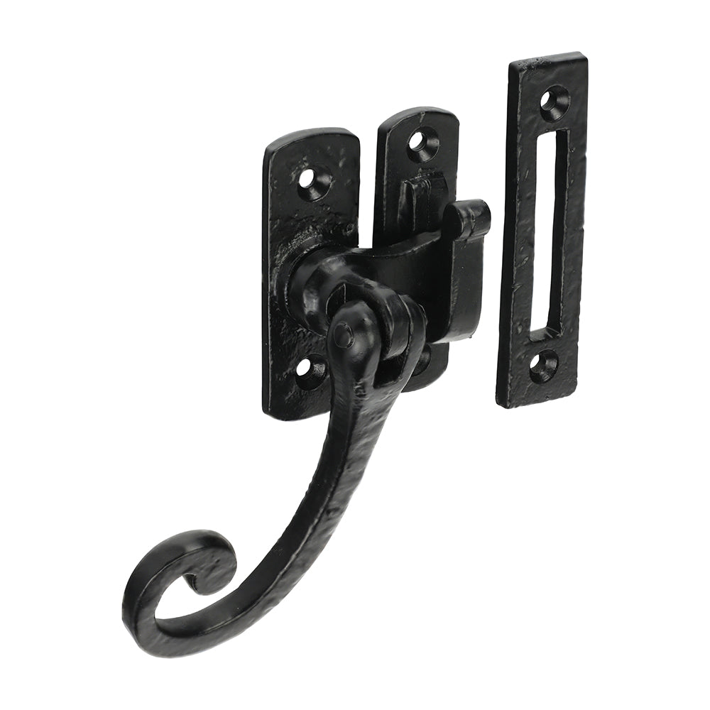 This is an image of Timco - Curly Tail Casement Fastener - Antique Black 86mm (1 Each Bag) 949946
