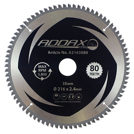 This is an image of Timco - -5Ãƒâ€šÃ‚Â° Circular Saw Blade 216 x 30 x 80T (1 Each Clamshell) A2163080