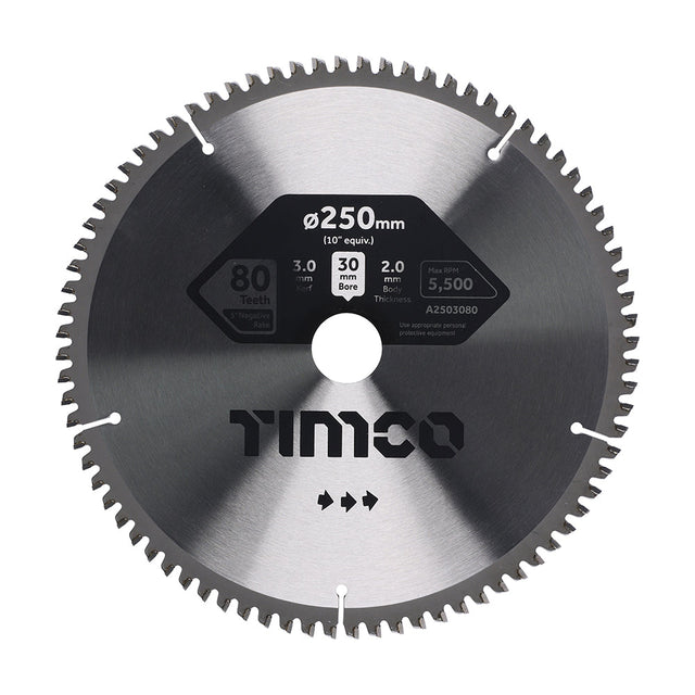 This is an image of Timco - -5Ãƒâ€šÃ‚Â° Circular Saw Blade 250 x 30 x 80T (1 Each Clamshell) A2503080