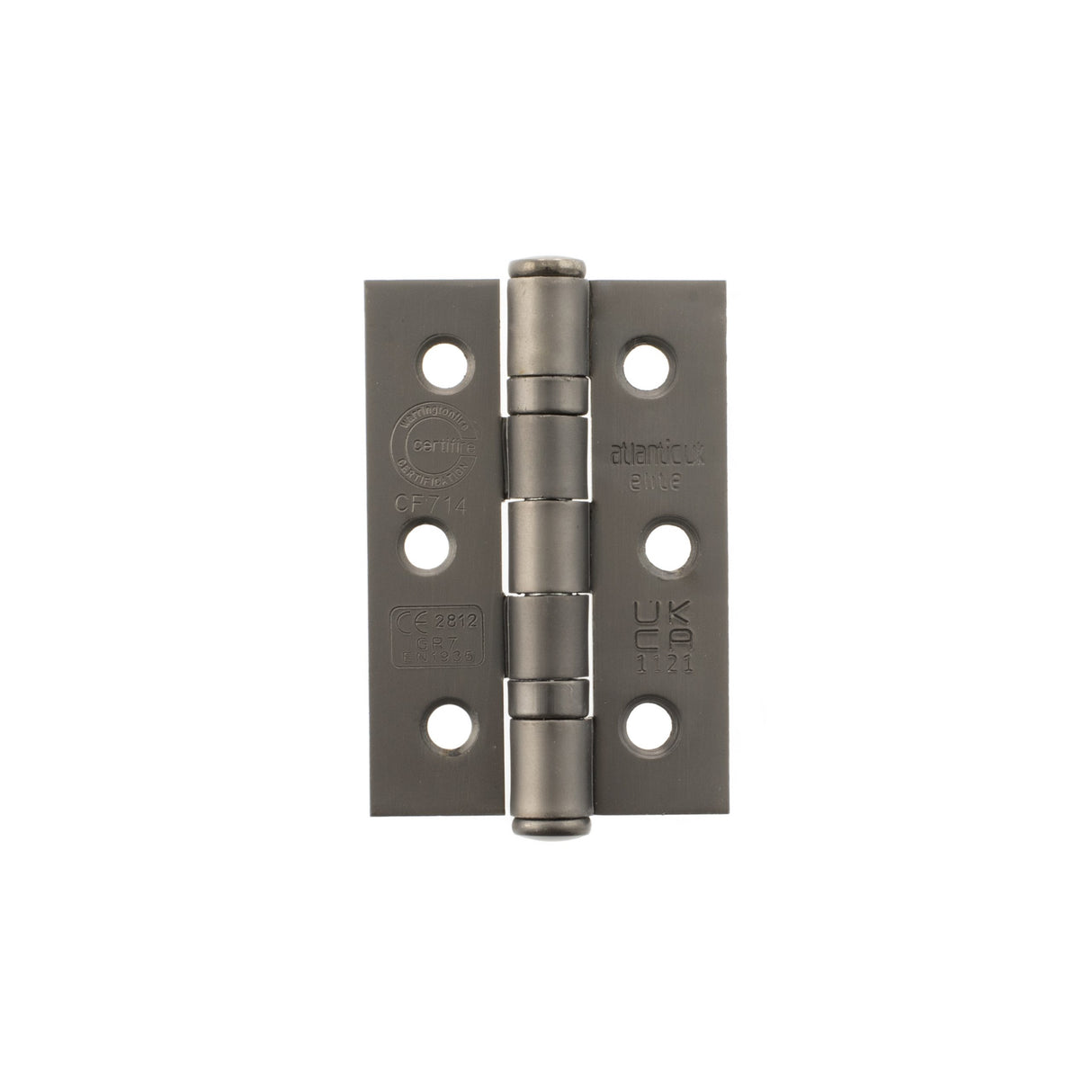 Quality image of Atlantic CE Fire Rated Grade 7 Ball Bearing Hinges 3" x 2" x 2mm - Matt Gun Metal | Sku. a2h322mbn | available from Trade Door Handles.