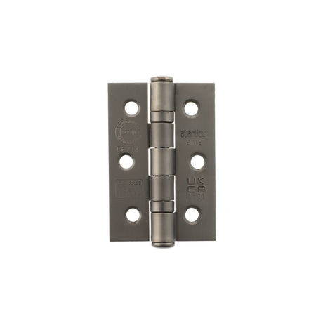 Quality image of Atlantic CE Fire Rated Grade 7 Ball Bearing Hinges 3" x 2" x 2mm - Matt Gun Metal | Sku. a2h322mbn | available from Trade Door Handles.