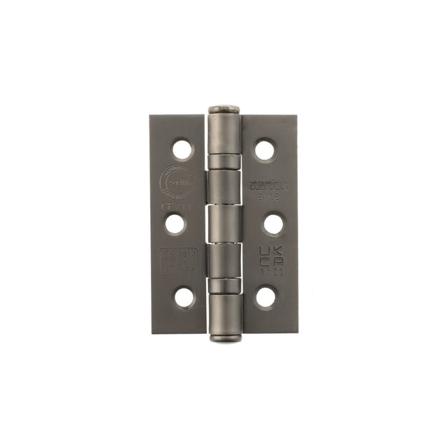 Quality image of Atlantic CE Fire Rated Grade 7 Ball Bearing Hinges 3" x 2" x 2mm - Matt Gun Metal | Sku. a2h322mbn | available from Trade Door Handles.