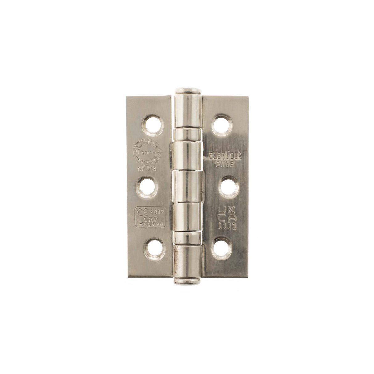 Quality image of Atlantic CE Fire Rated Grade 7 Ball Bearing Hinges 3" x 2" x 2mm - Polished Nickel | Sku. a2h322pn | available from Trade Door Handles.