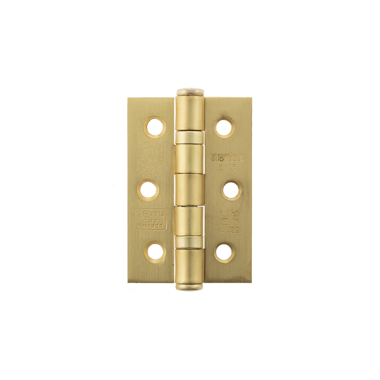 Quality image of Atlantic CE Fire Rated Grade 7 Ball Bearing Hinges 3" x 2" x 2mm - Satin Brass | Sku. a2h322sb | available from Trade Door Handles.