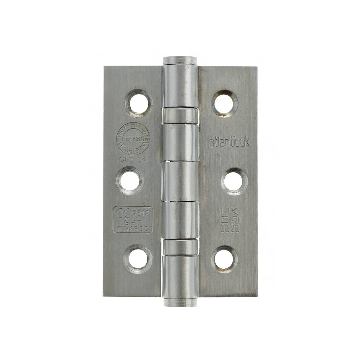 Quality image of Atlantic CE Fire Rated Grade 7 Ball Bearing Hinges 3" x 2" x 2mm - Satin Chrome | Sku. a2h322sc | available from Trade Door Handles.